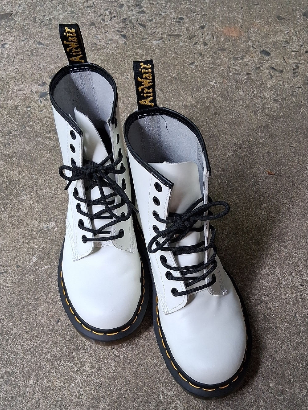 Dr. Martens White Leather 8-Eye Combat Boots with Black Laces